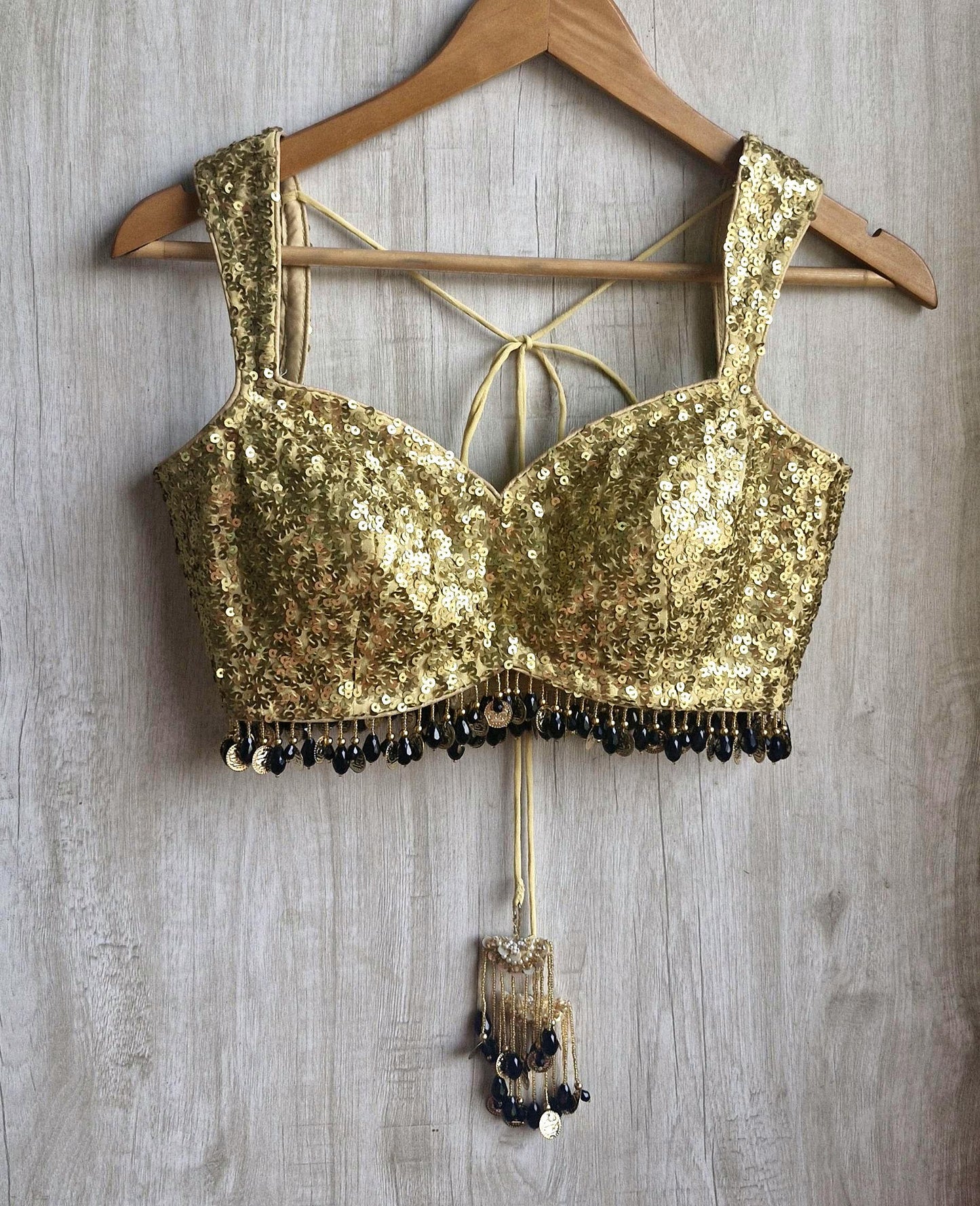 Gold Sequins Sweetheart Neck Blouse DVBL_469