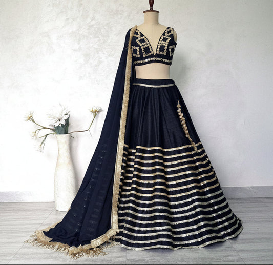 Black Raw Silk Embroidered Lehenga Choli DVMTD_0282
