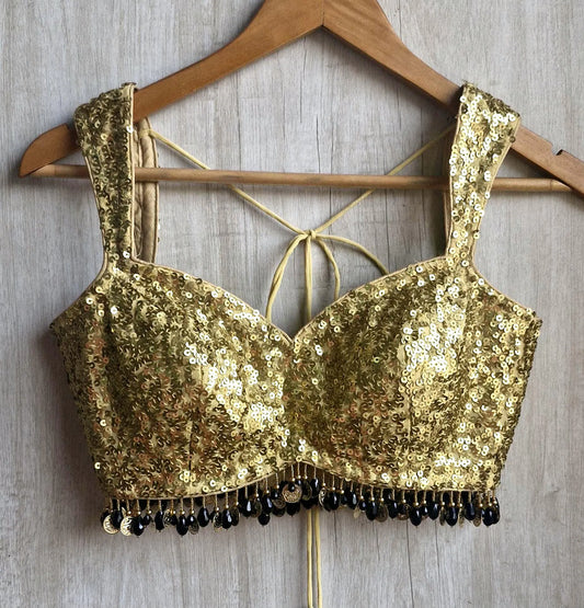 Gold Sequins Sweetheart Neck Blouse DVBL_469
