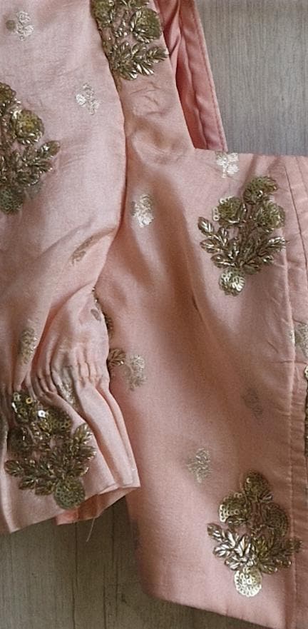 Peach Embroidered Puff Sleeves Silk Corset Blouse DVCB_013