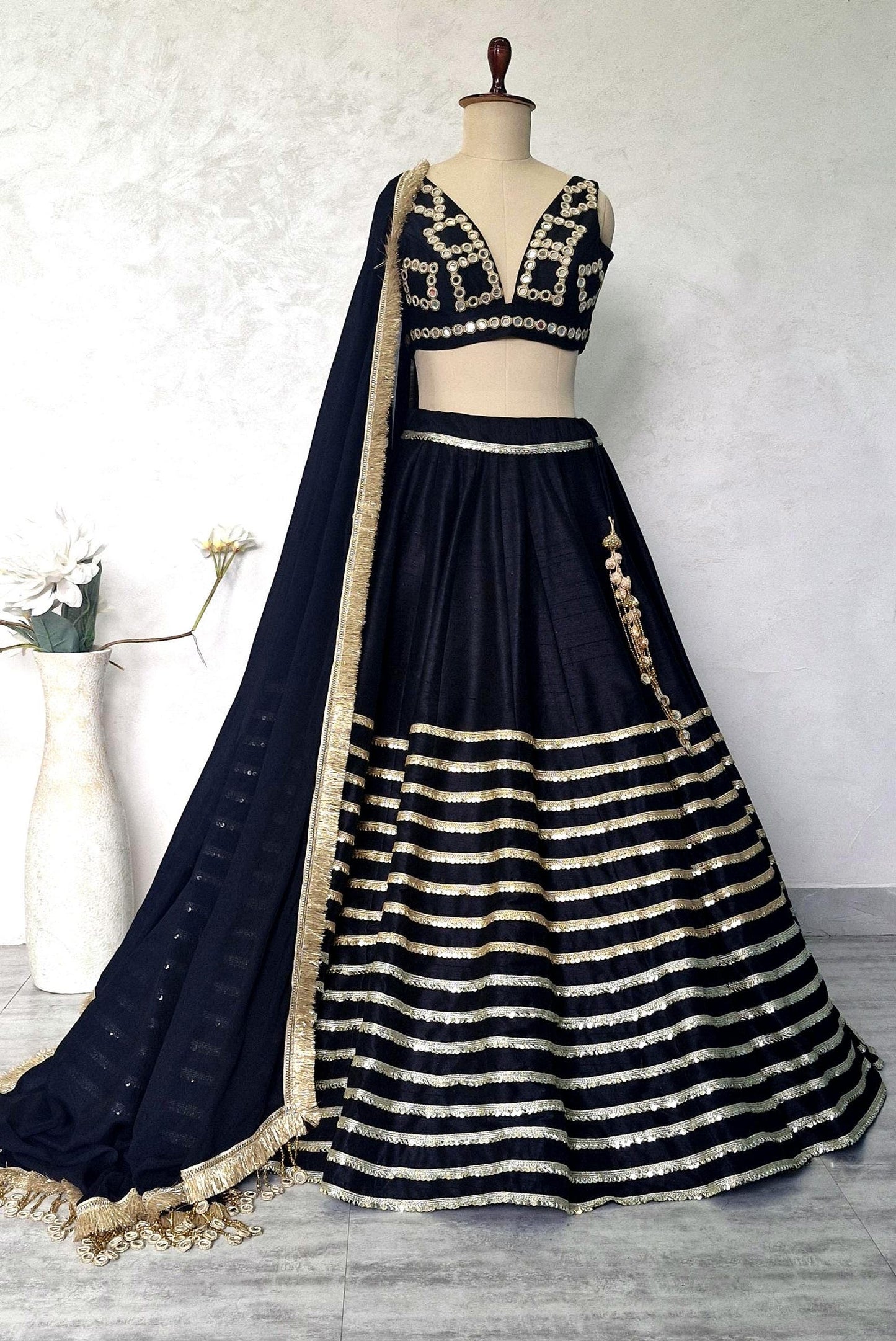 Black Raw Silk Embroidered Lehenga Choli DVMTD_0282
