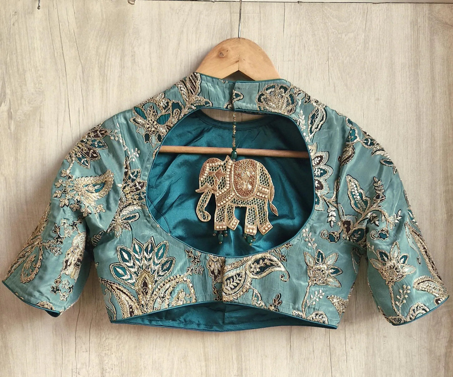 Green Embroidered Crepe Half Sleeves Blouse DVBL_473