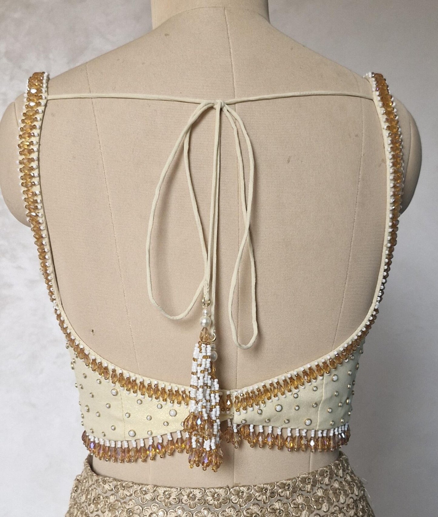 Hand Embroidered Cream Gold Wedding Sweetheart Neck DVBL_465