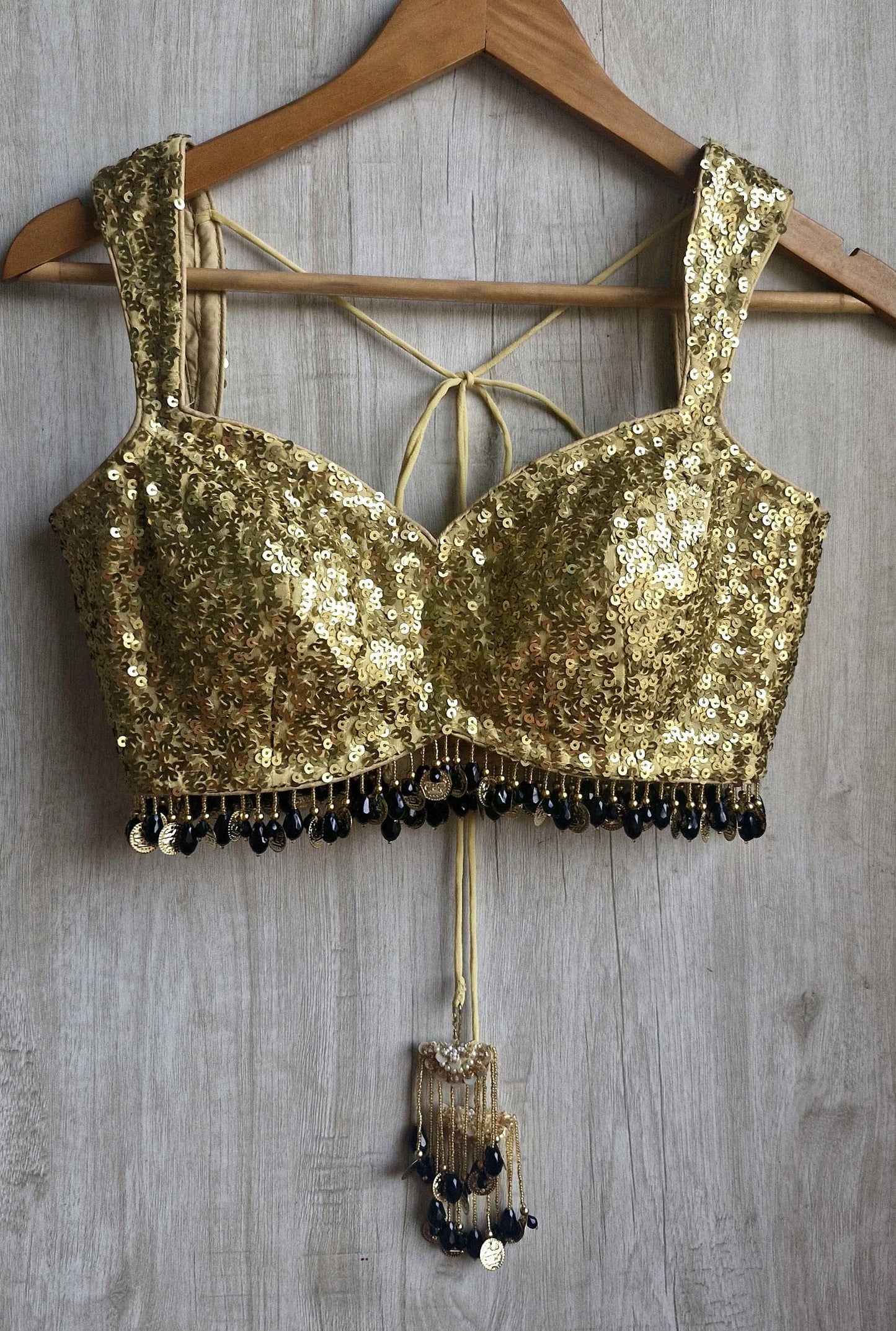 Gold Sequins Sweetheart Neck Blouse DVBL_469
