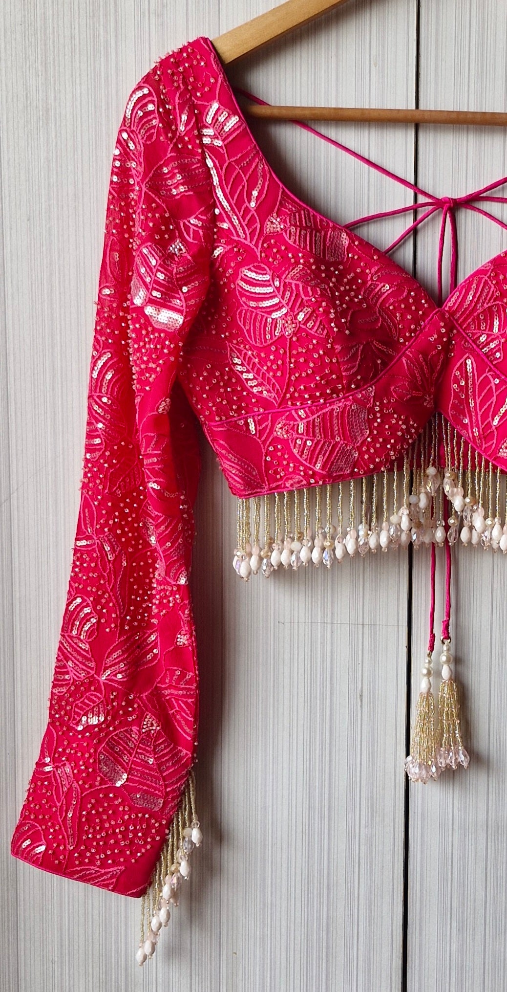 Hot Pink Embroidered Sweetheart Neck Blouse DVBL_466