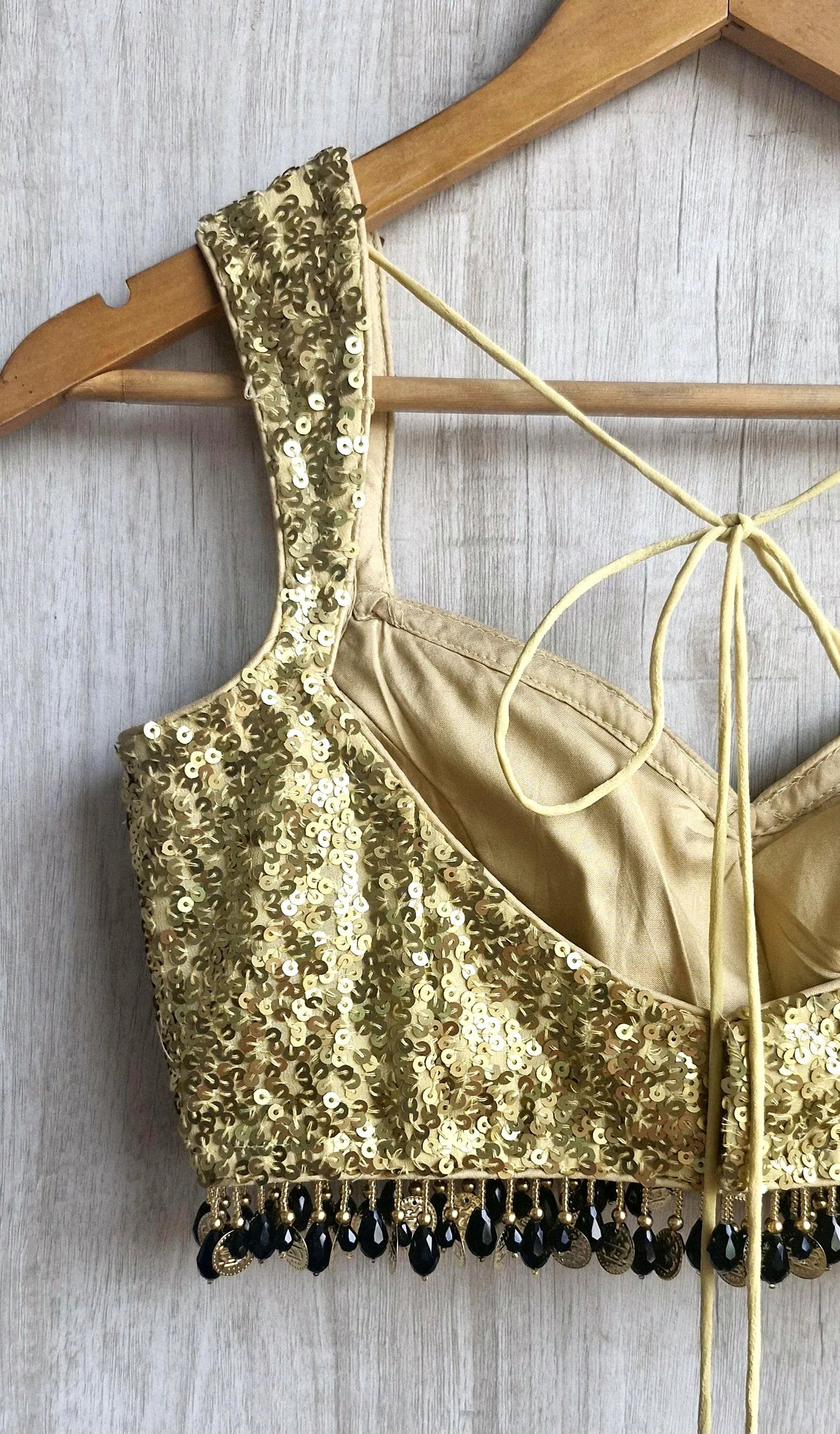 Gold Sequins Sweetheart Neck Blouse DVBL_469
