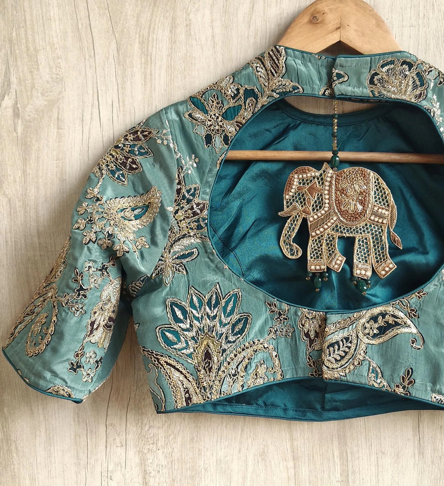 Green Embroidered Crepe Half Sleeves Blouse DVBL_473