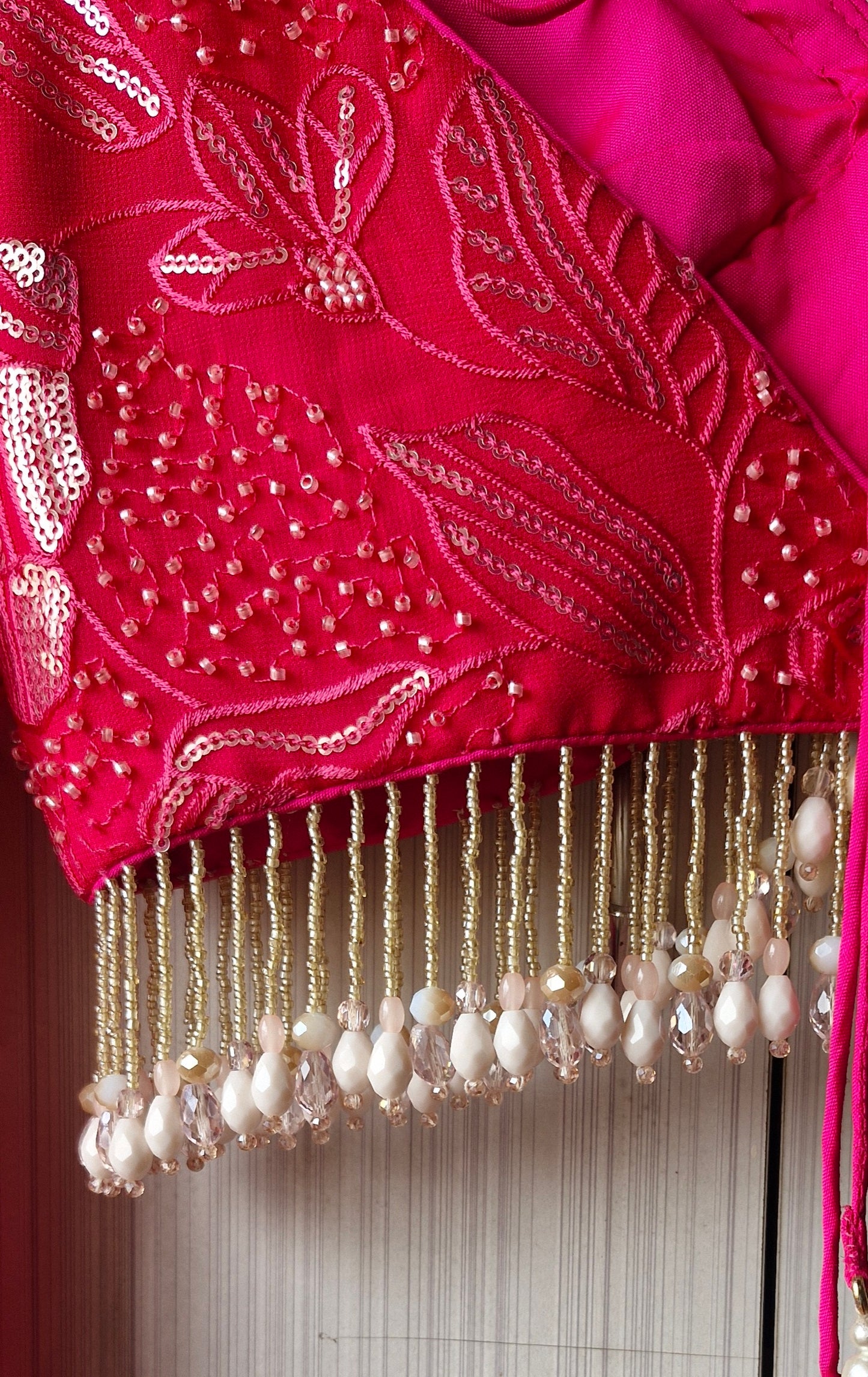 Hot Pink Embroidered Sweetheart Neck Blouse DVBL_466