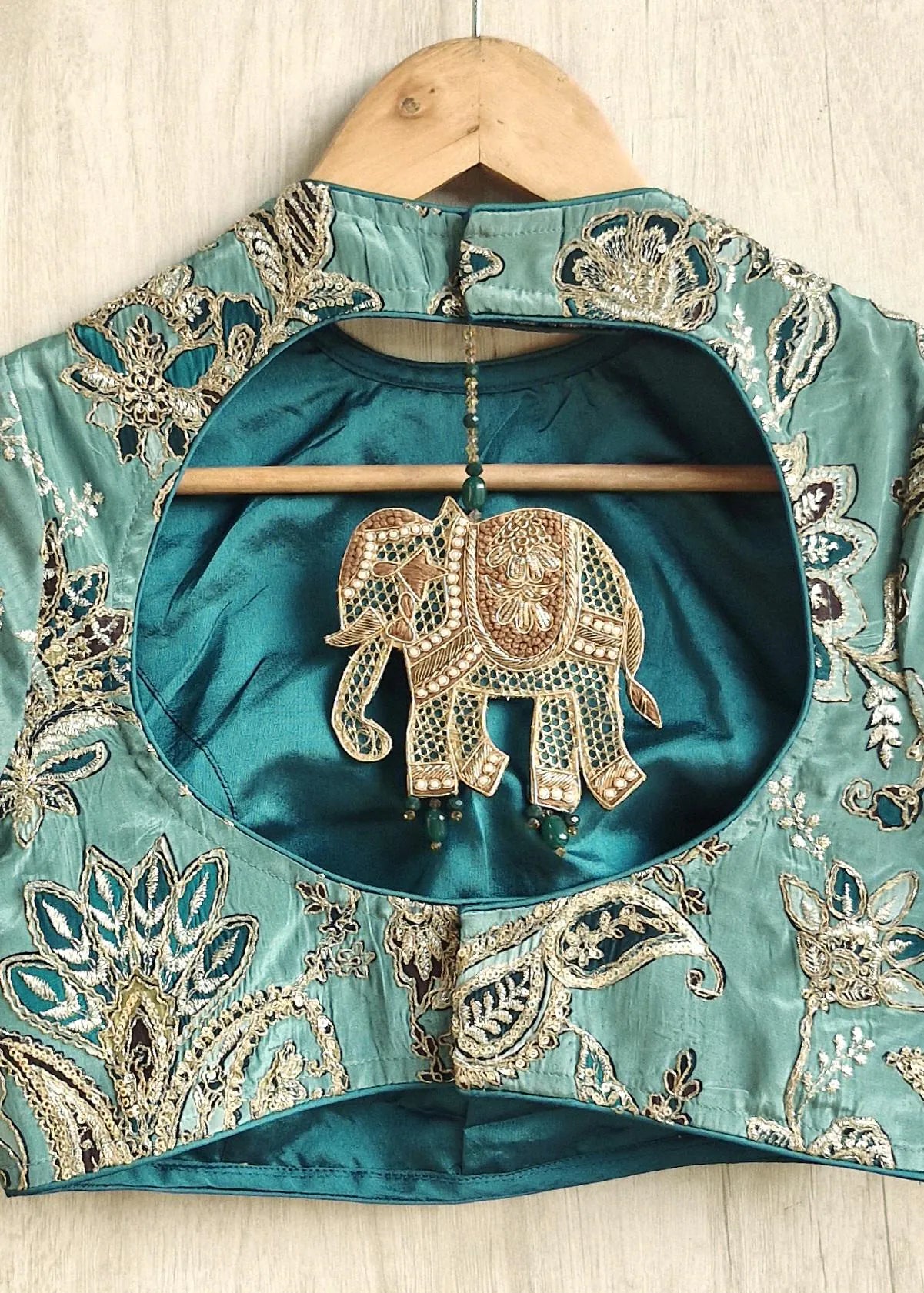 Green Embroidered Crepe Half Sleeves Blouse DVBL_473