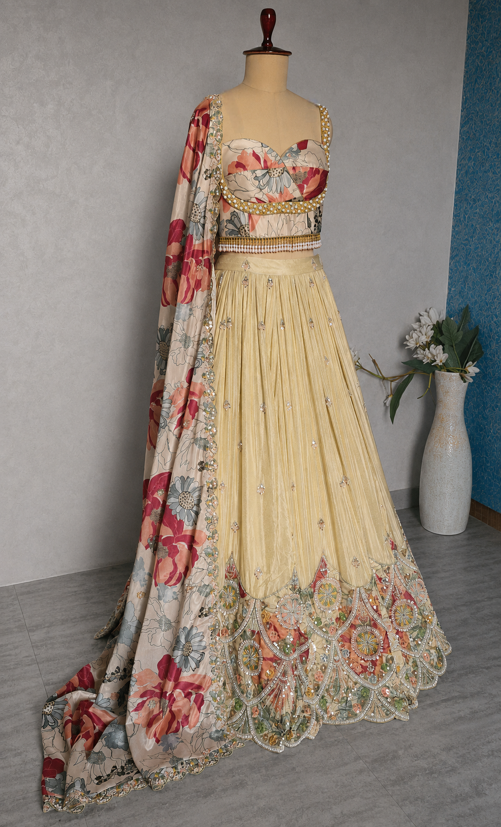 Champagne Gold Embroidered Tissue Silk Lehenga Choli DVMTD_0307
