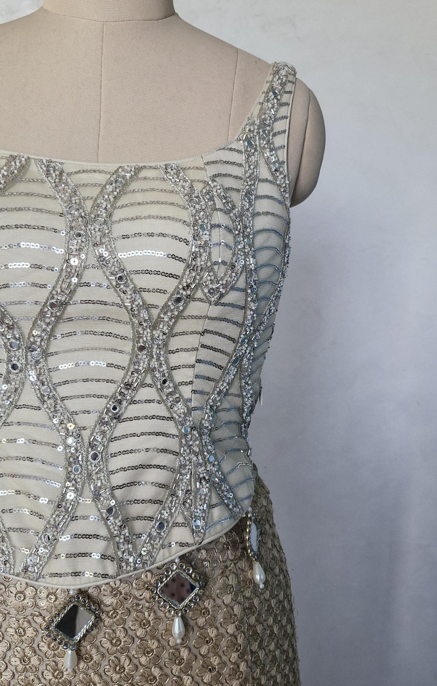 Embroidered Net Cream Gold Backless Corset Blouse DVCB_012