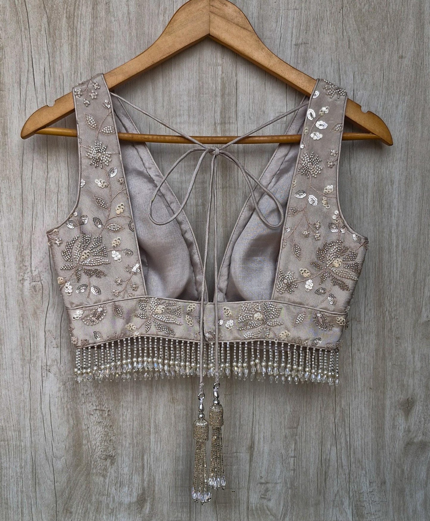 Warm Silver Embroidered Tissue Silk Blouse DVBL_470