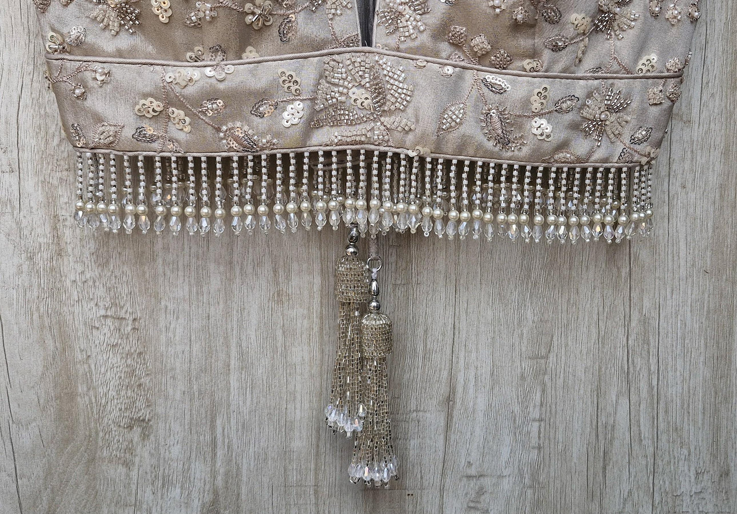 Warm Silver Embroidered Tissue Silk Blouse DVBL_470