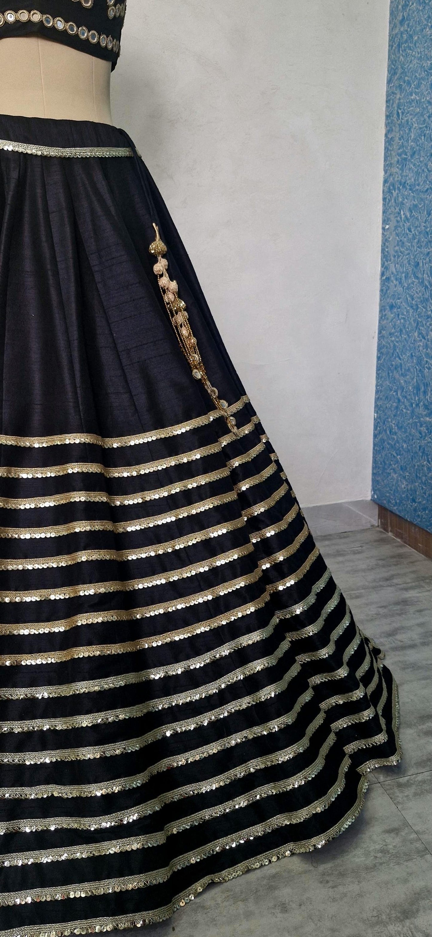 Black Raw Silk Embroidered Lehenga Choli DVMTD_0282