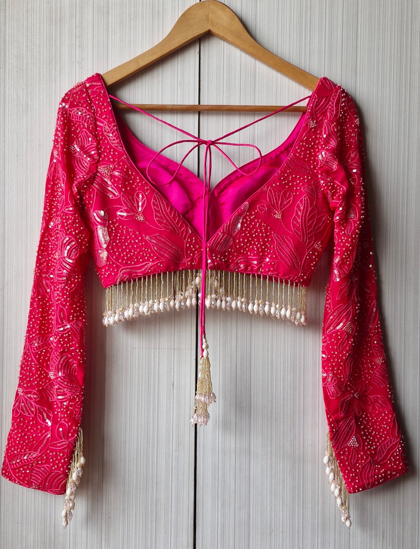 Hot Pink Embroidered Sweetheart Neck Blouse DVBL_466