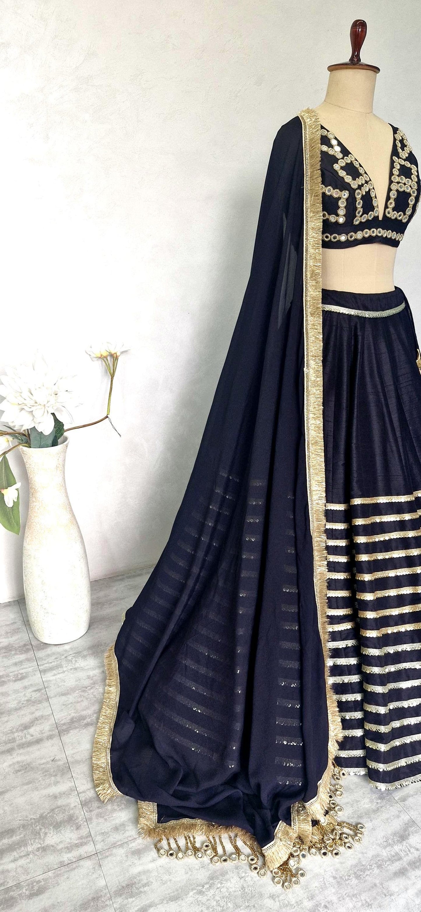 Black Raw Silk Embroidered Lehenga Choli DVMTD_0282