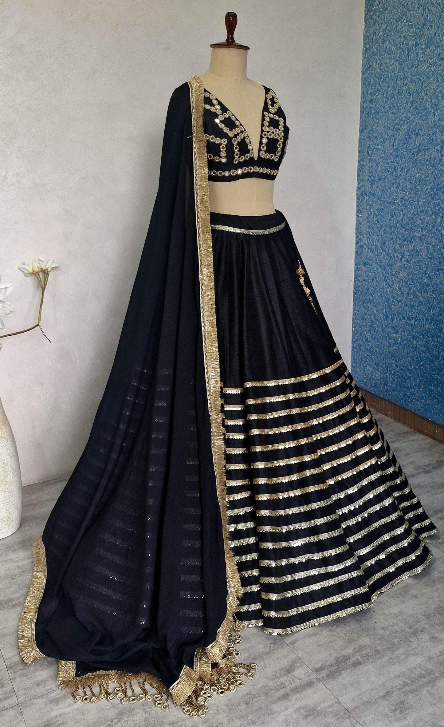 Black Raw Silk Embroidered Lehenga Choli DVMTD_0282