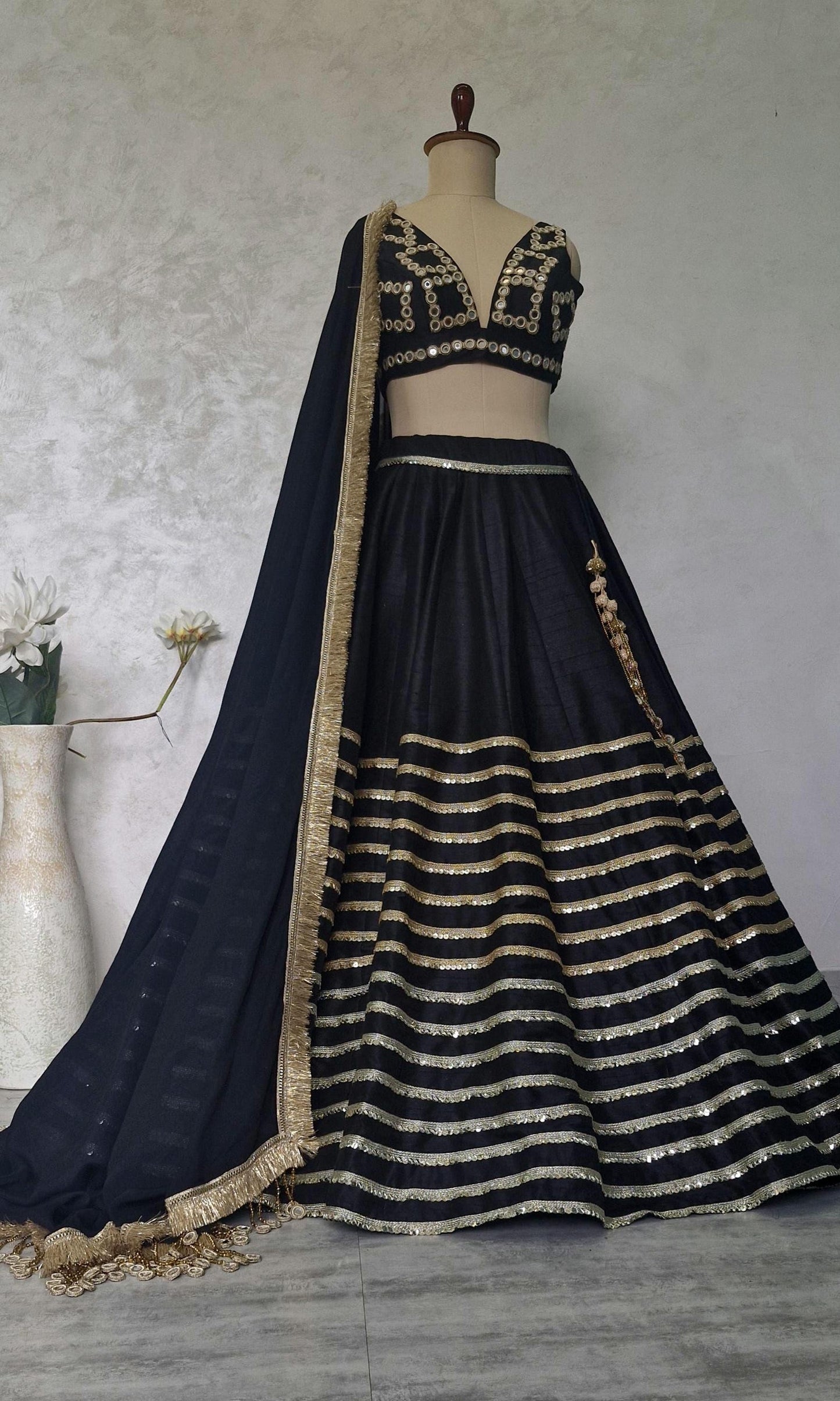 Black Raw Silk Embroidered Lehenga Choli DVMTD_0282