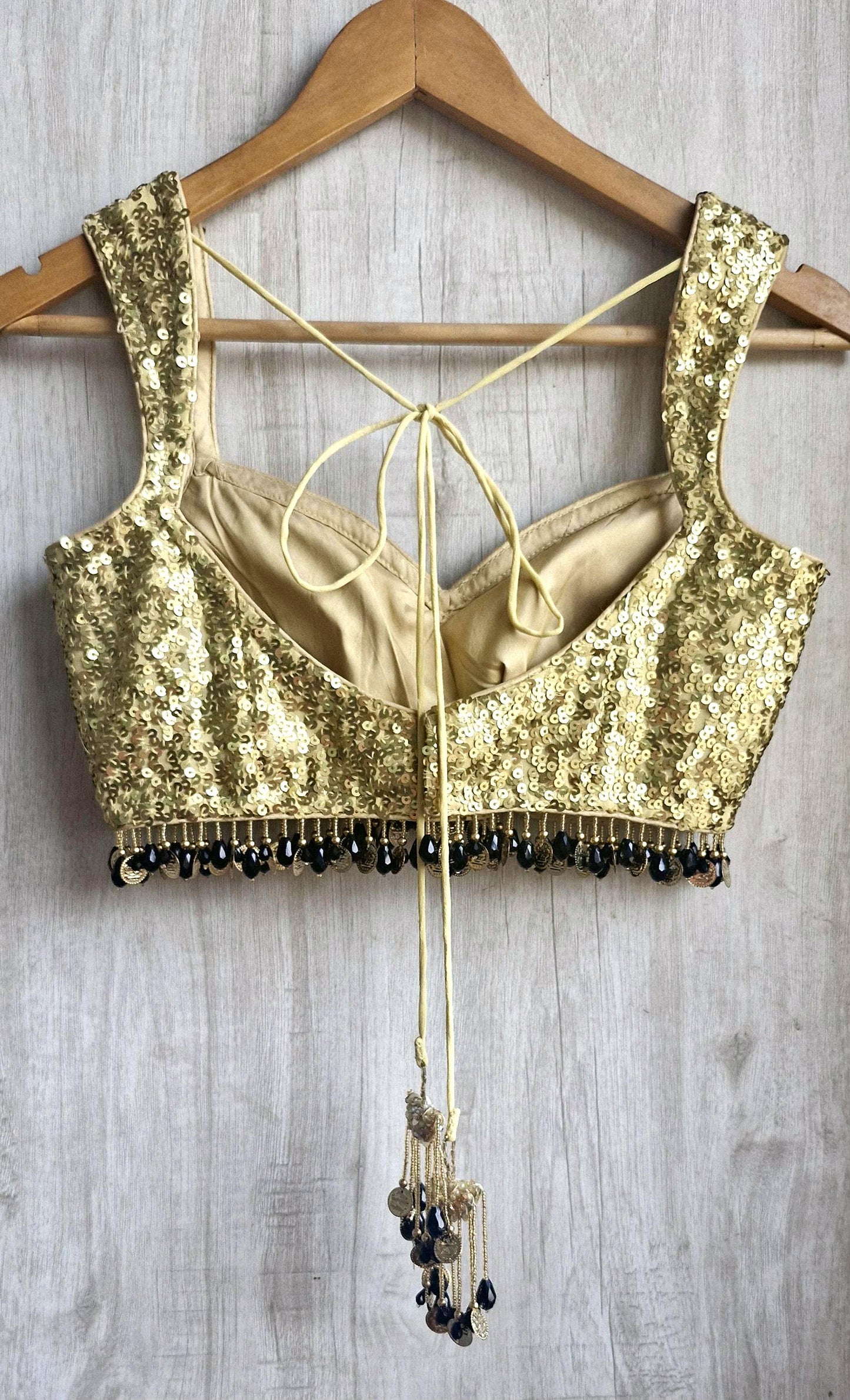Gold Sequins Sweetheart Neck Blouse DVBL_469
