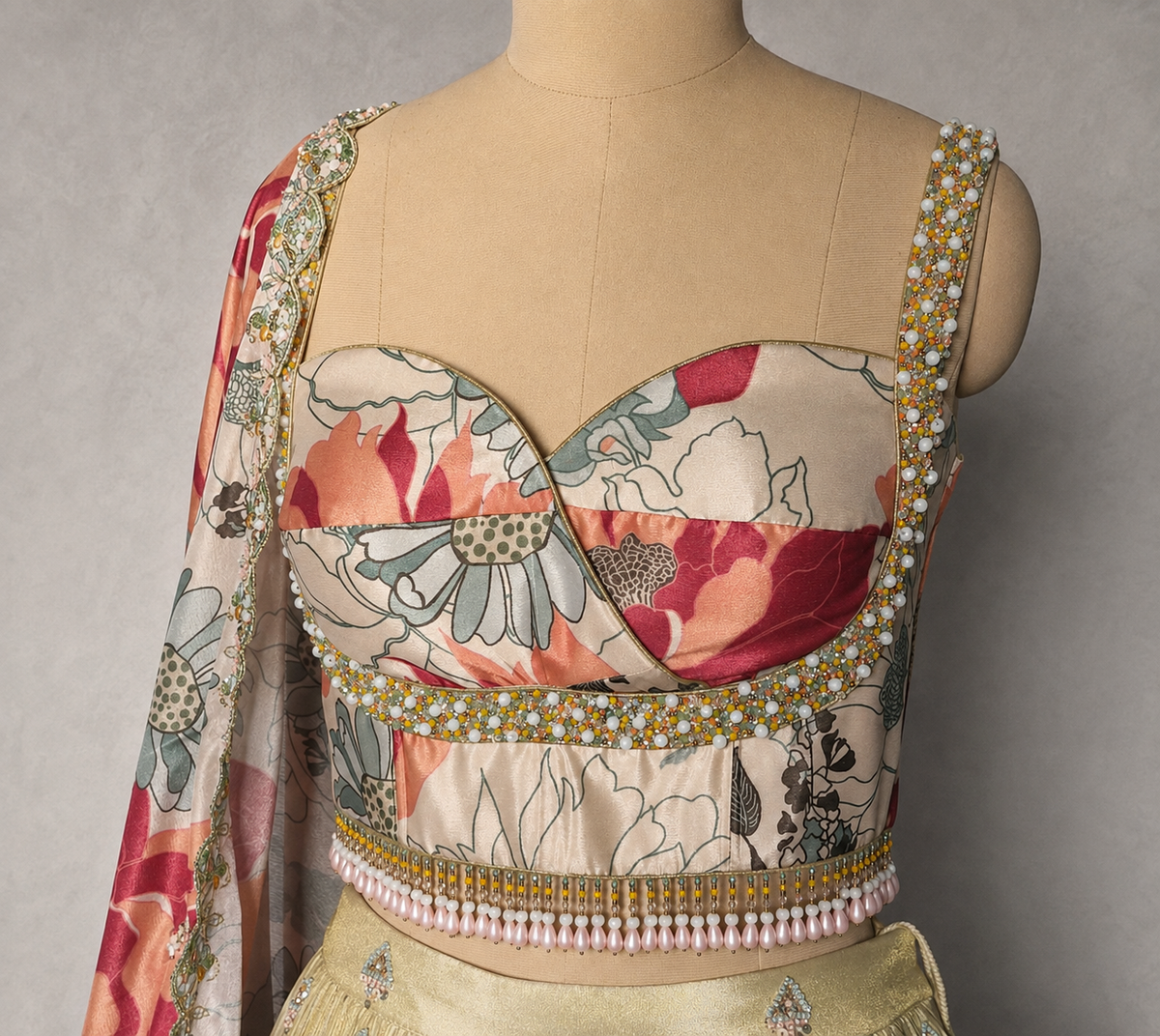Champagne Gold Embroidered Tissue Silk Lehenga Choli DVMTD_0307
