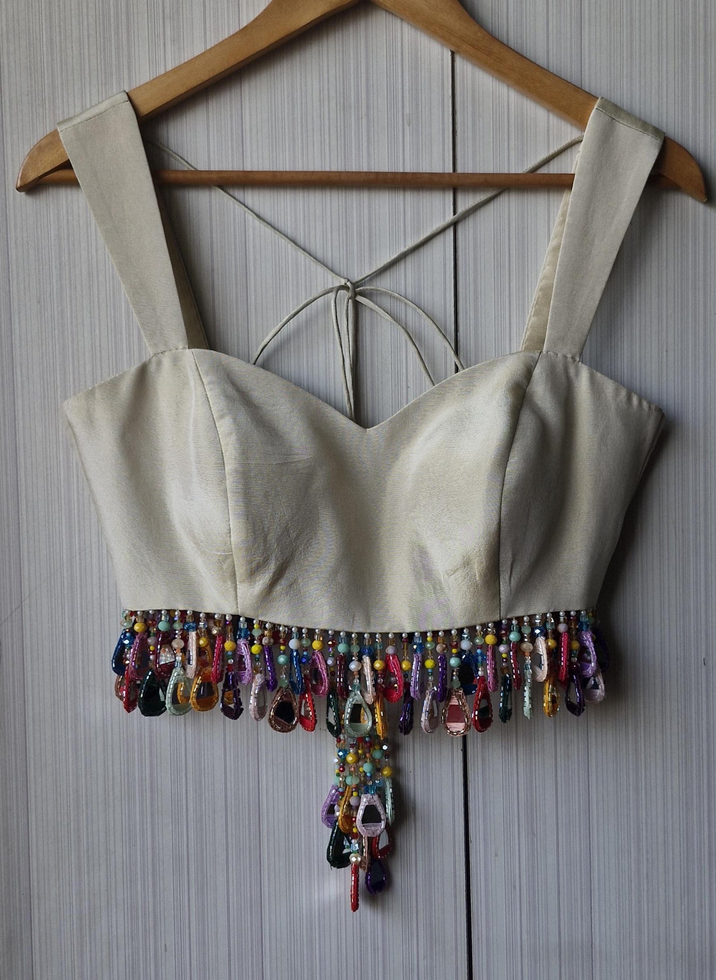 Cream Gold Tissue Silk Blouse DVBL_471