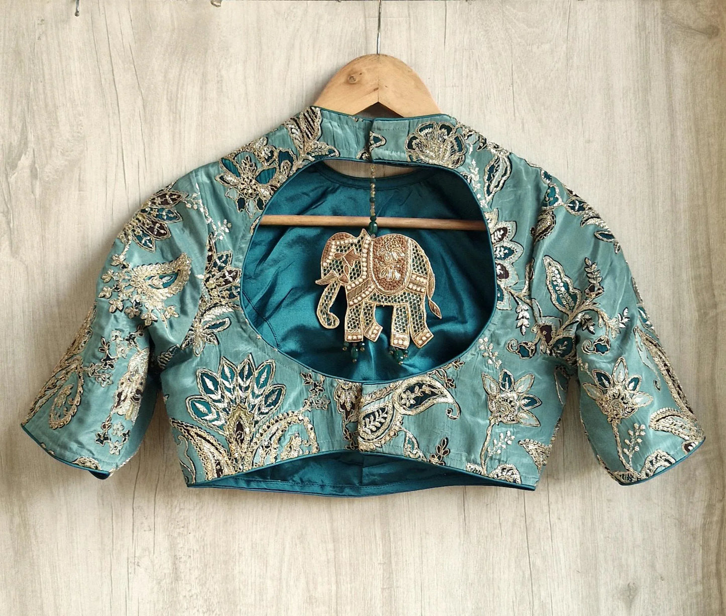 Green Embroidered Crepe Half Sleeves Blouse DVBL_473