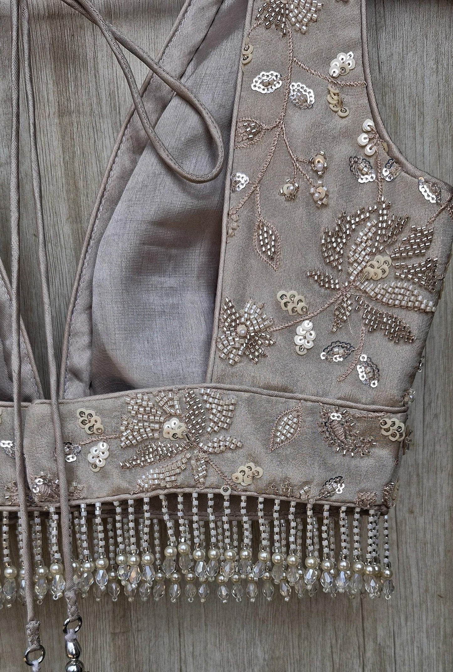 Warm Silver Embroidered Tissue Silk Blouse DVBL_470