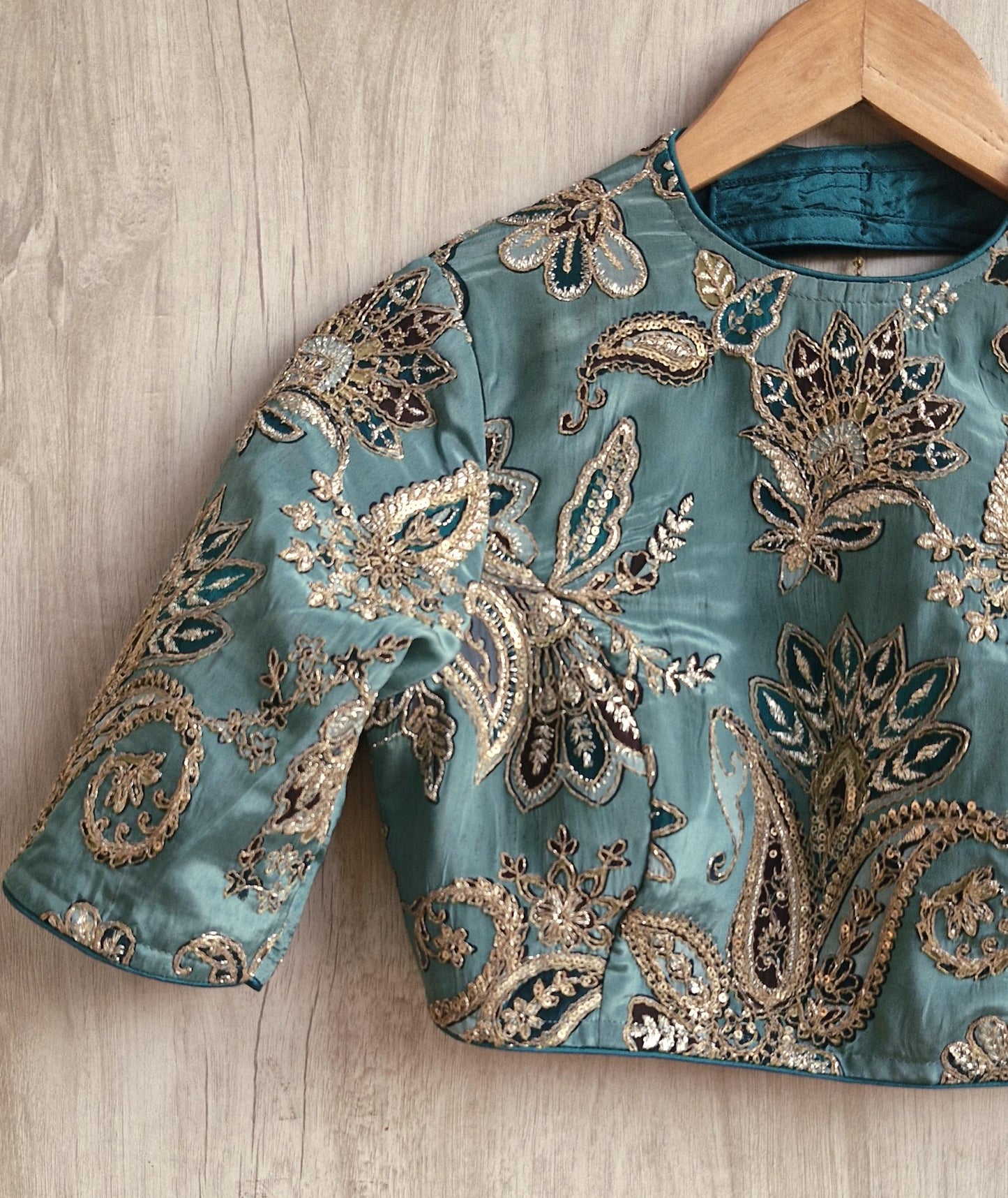 Green Embroidered Crepe Half Sleeves Blouse DVBL_473