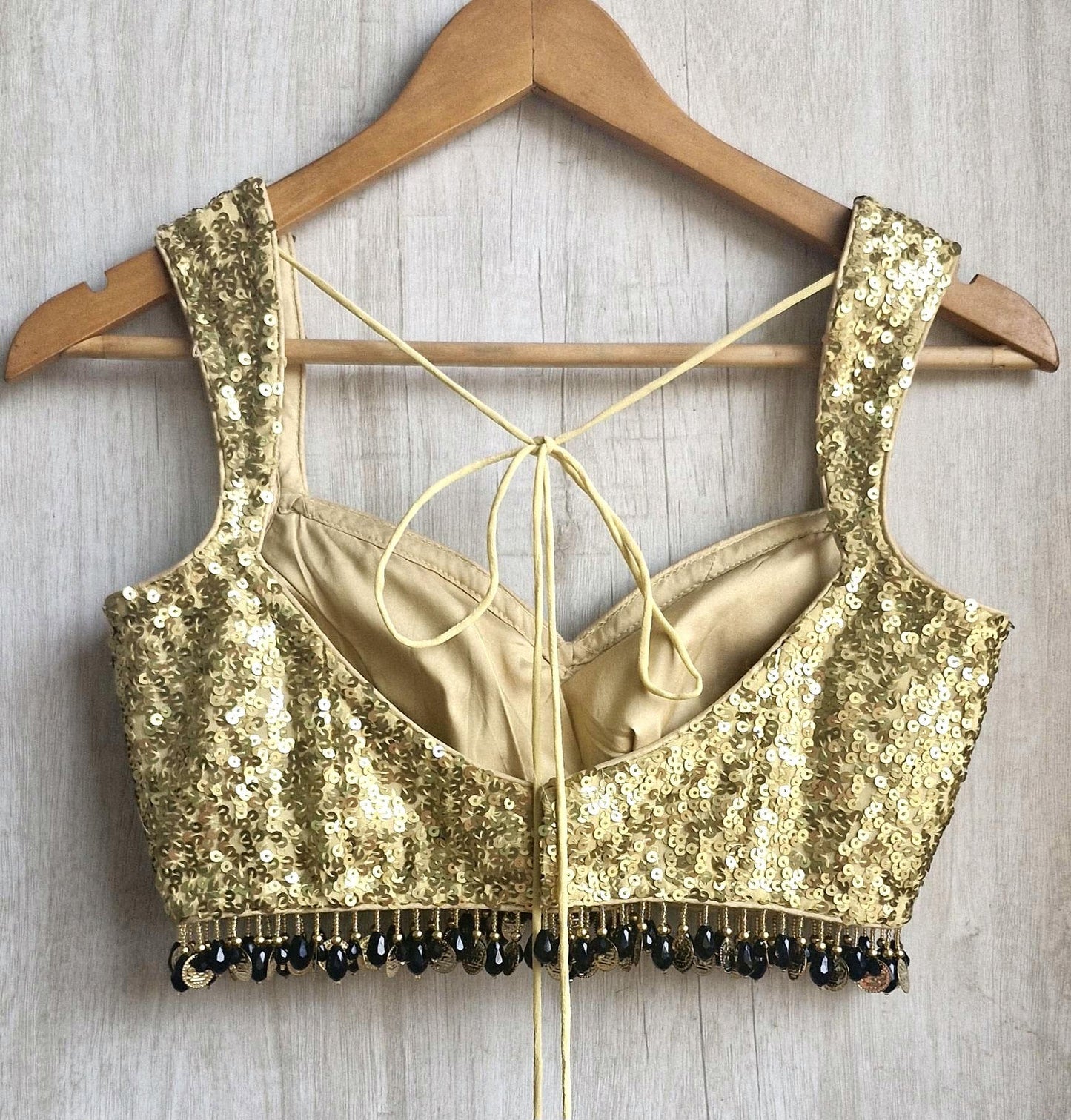 Gold Sequins Sweetheart Neck Blouse DVBL_469