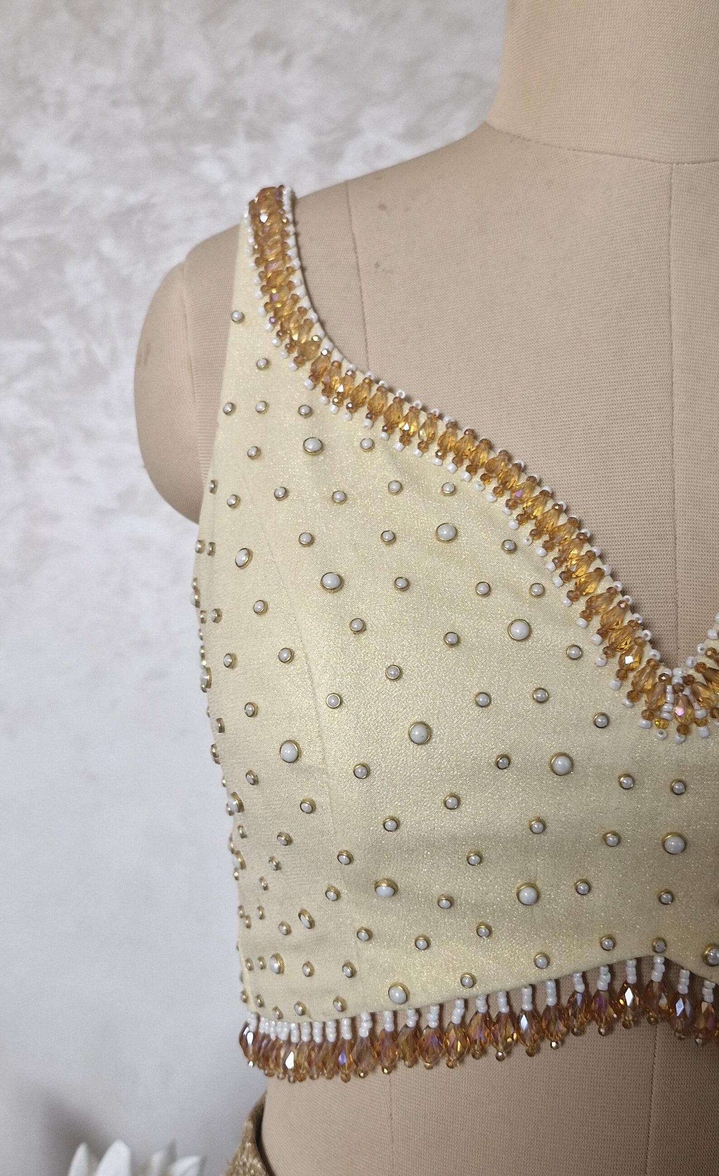 Hand Embroidered Cream Gold Wedding Sweetheart Neck DVBL_465