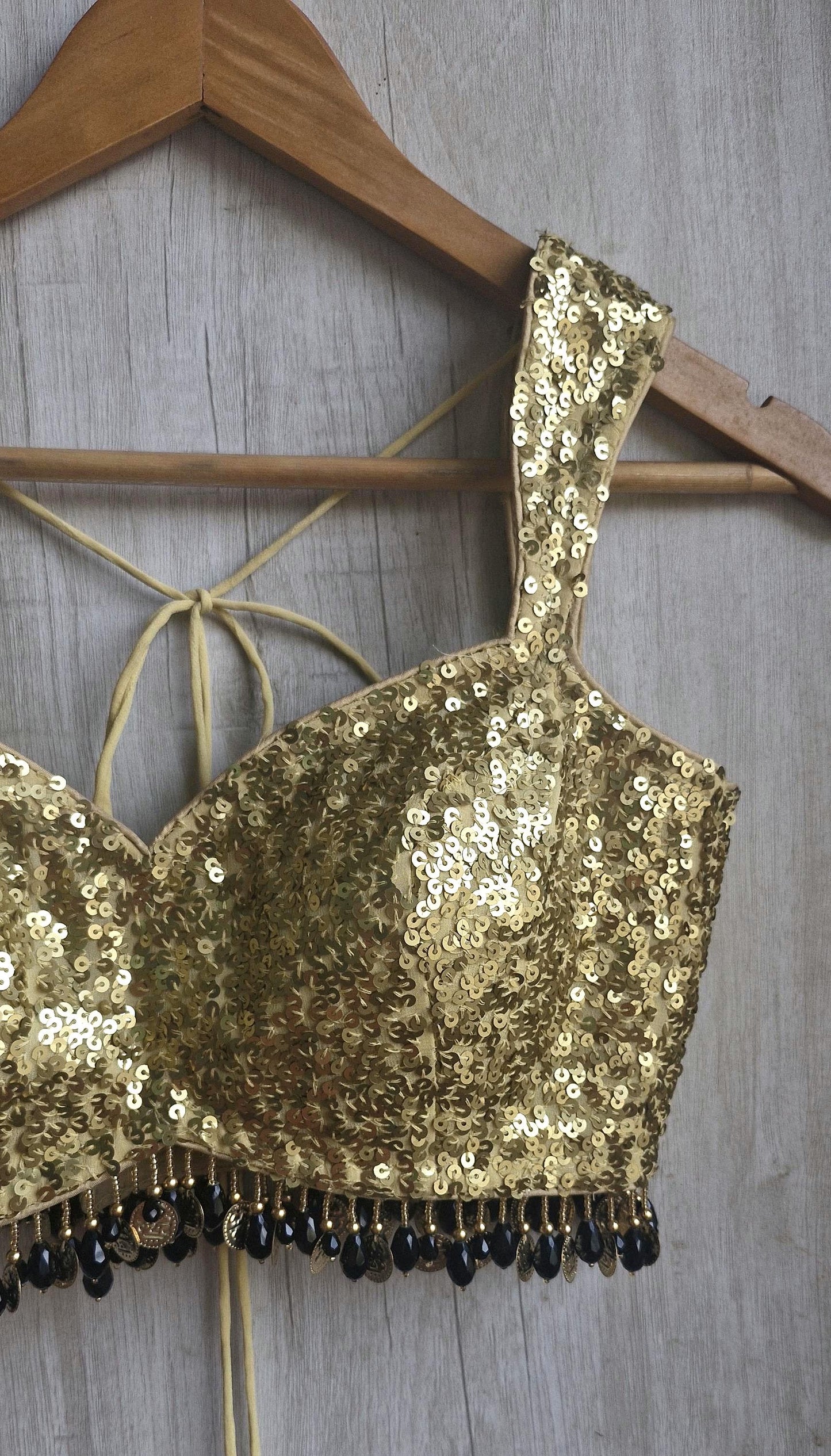 Gold Sequins Sweetheart Neck Blouse DVBL_469
